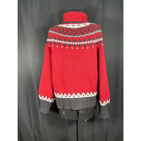 Vintage St Johns Bay Fair Isle Woman's Heavy Knit, Turtleneck Sweater, Red - Picture 4 of 6
